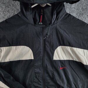 VTG Nike Silvertag Full Zip Lined Windbreaker Jacket Black Gray Nylon Large Men